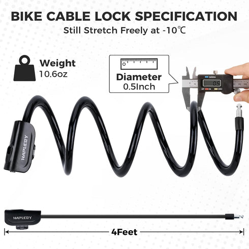 Premium Bike Lock with 2pcs Keys, Professional Bike Cable Lock of 4 Feet, Heavy Duty Bicycle Lock Cable for Strong Anti-Theft, come with 1PCS Moun...